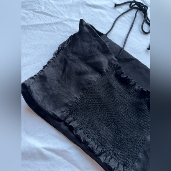 Zara Black Satin Effect Smocked Bach Crop Top - Picture 6 of 9